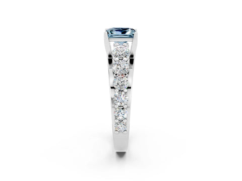 White gold Princess Cut Aquamarine Engagement Ring with Pavé Band and Four-Prong Setting_2