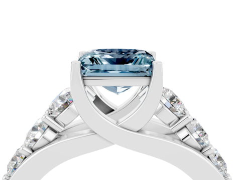White gold Princess Cut Aquamarine Engagement Ring with Pavé Band and Four-Prong Setting_4