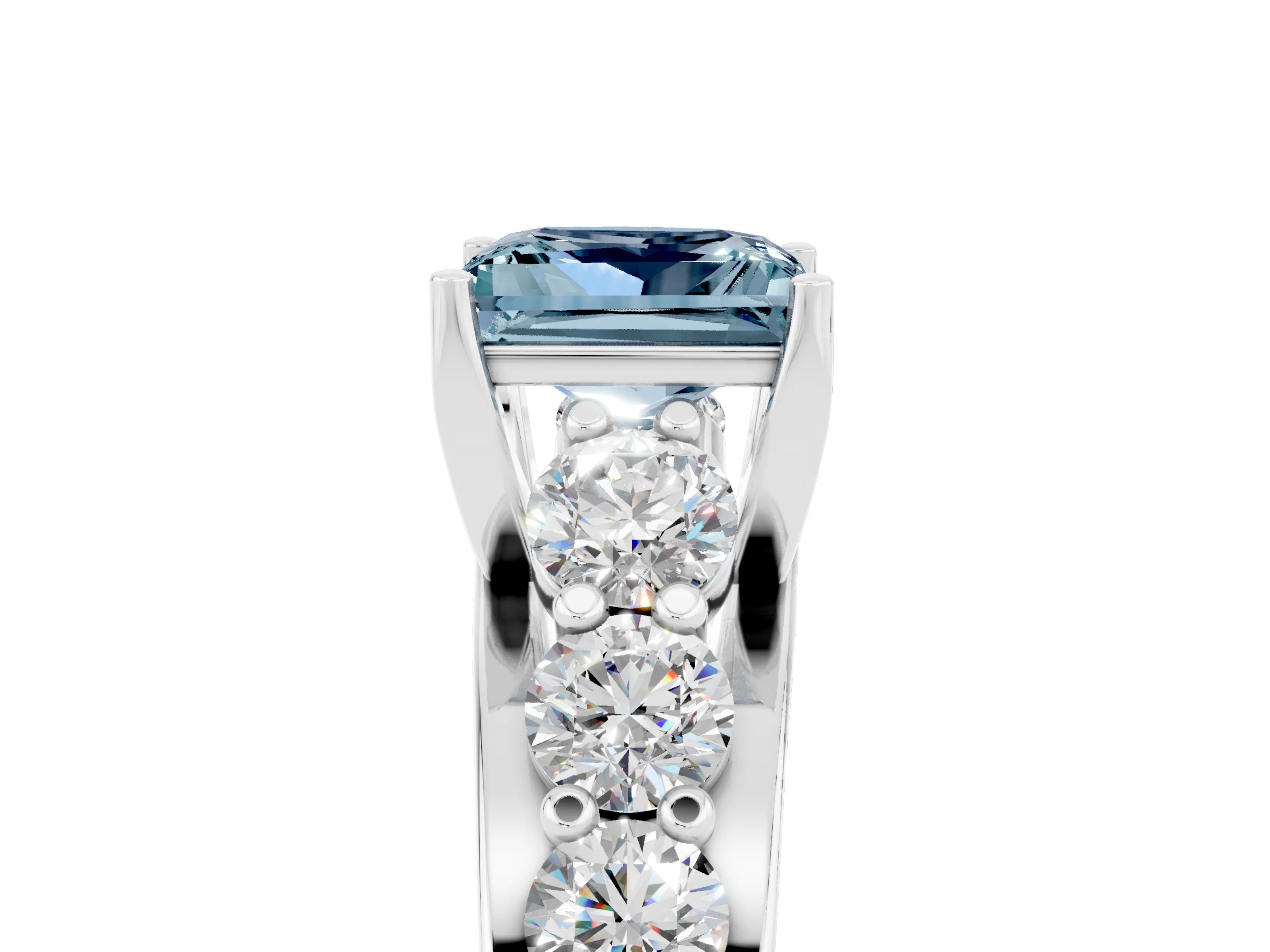 White gold Princess Cut Aquamarine Engagement Ring with Pavé Band and Four-Prong Setting_5