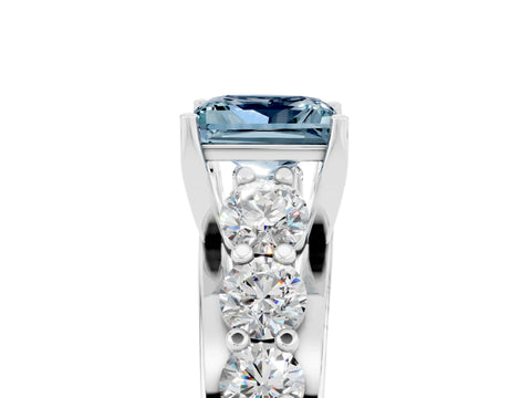 White gold Princess Cut Aquamarine Engagement Ring with Pavé Band and Four-Prong Setting_5