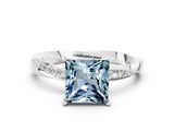 White gold Princess Cut Aquamarine Engagement Ring with Side Stone Accents and Four-Prong Setting_39
