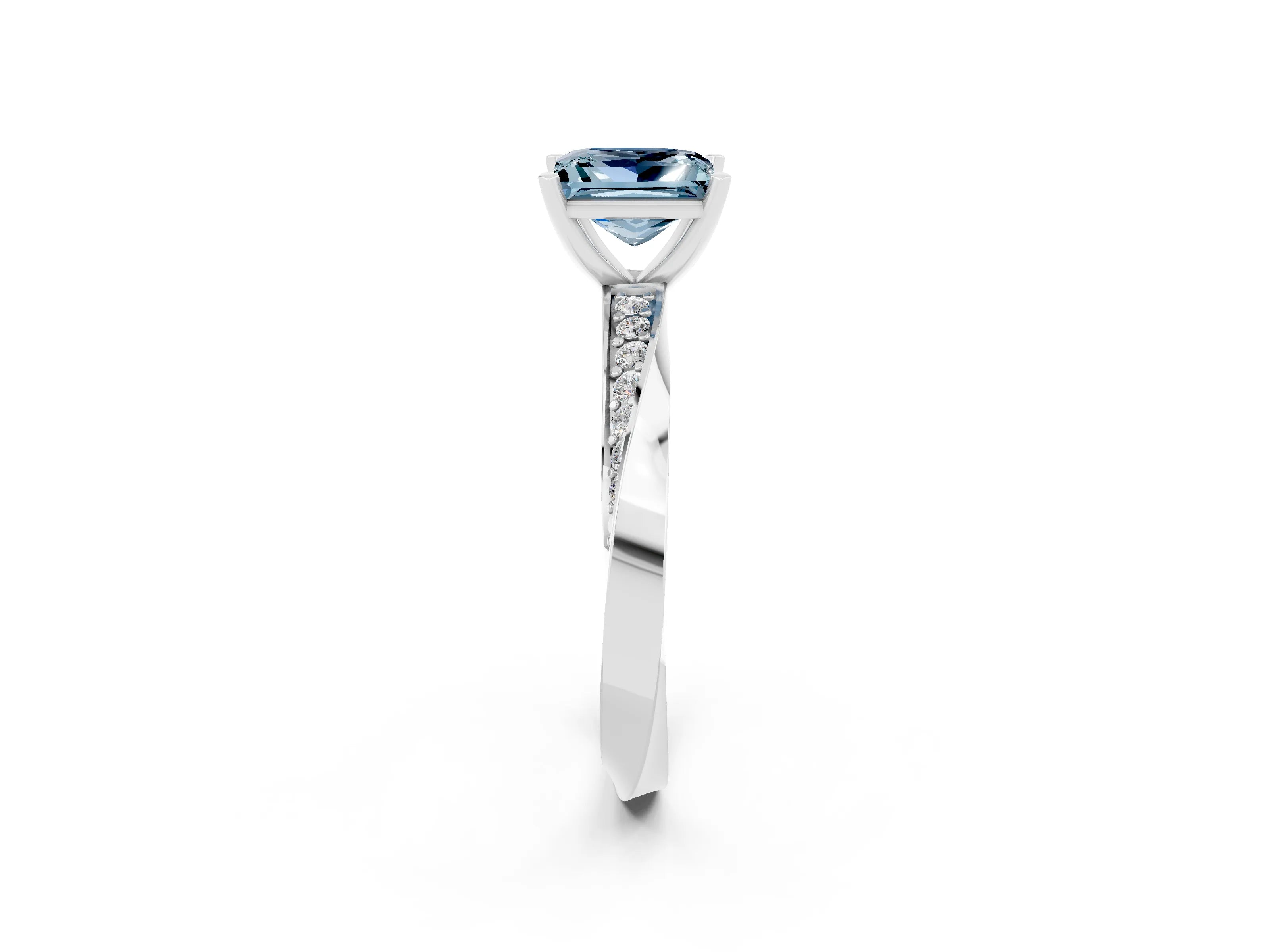 White gold Princess Cut Aquamarine Engagement Ring with Side Stone Accents and Four-Prong Setting_41
