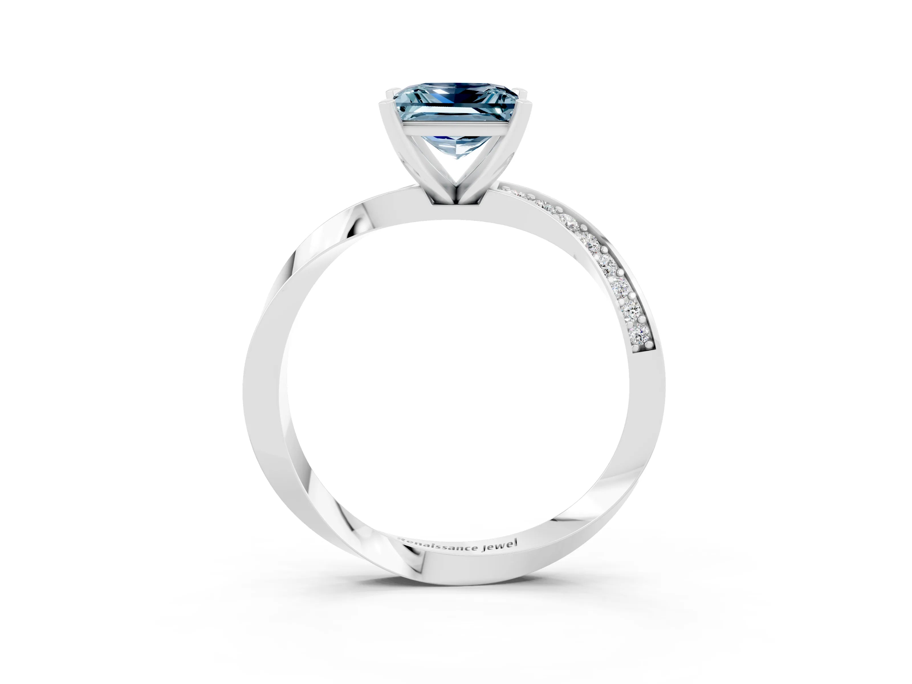 White gold Princess Cut Aquamarine Engagement Ring with Side Stone Accents and Four-Prong Setting_42