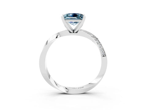 White gold Princess Cut Aquamarine Engagement Ring with Side Stone Accents and Four-Prong Setting_42