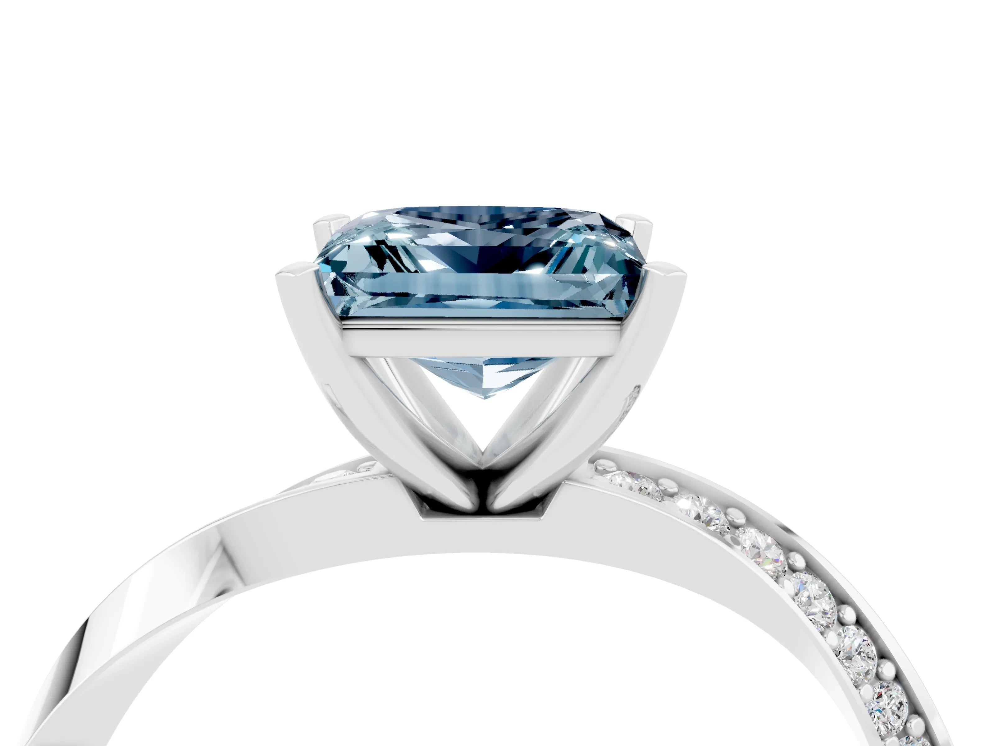 White gold Princess Cut Aquamarine Engagement Ring with Side Stone Accents and Four-Prong Setting_43