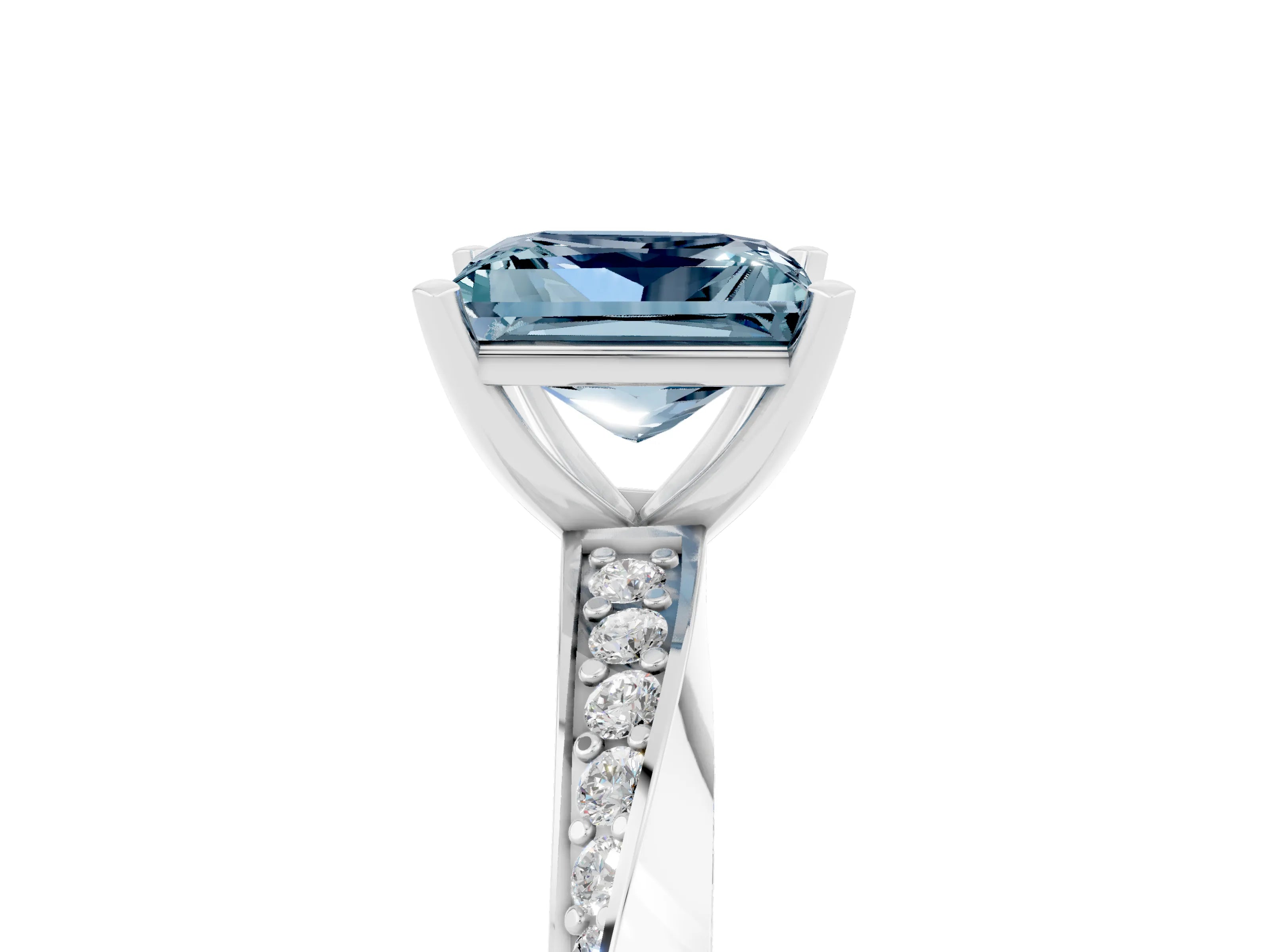 White gold Princess Cut Aquamarine Engagement Ring with Side Stone Accents and Four-Prong Setting_44