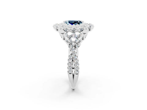 White gold Princess Cut Aquamarine Halo Ring with Pavé Band and Four-Prong Setting_14