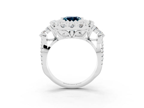 White gold Princess Cut Aquamarine Halo Ring with Pavé Band and Four-Prong Setting_15
