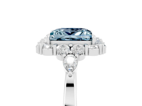 White gold Princess Cut Aquamarine Halo Ring with Pear Side Stones and Prong Setting_29