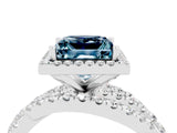 White gold Princess Cut Aquamarine Halo Ring with Round Split Shank and Prong Setting_64