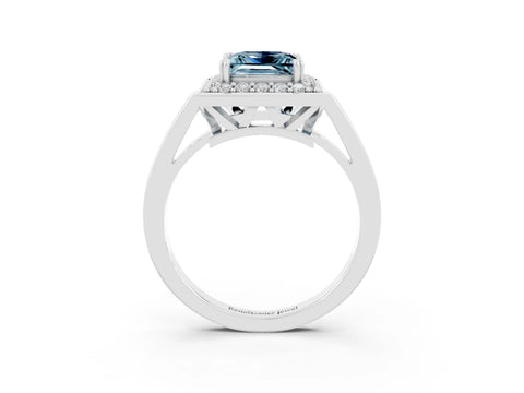 White gold Princess Cut Aquamarine Halo Ring with Split Shank and Four-Prong Setting_10