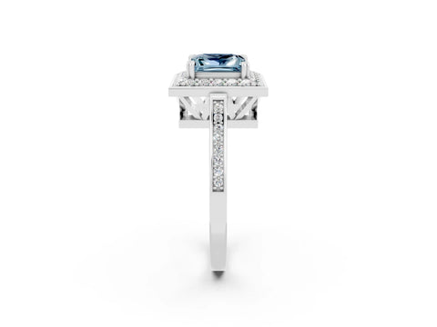 White gold Princess Cut Aquamarine Halo Ring with Split Shank and Four-Prong Setting_20