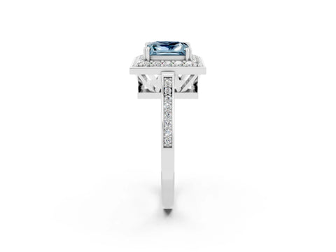 White gold Princess Cut Aquamarine Halo Ring with Split Shank and Four-Prong Setting_26