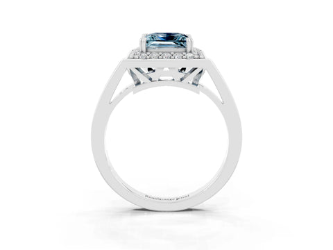 White gold Princess Cut Aquamarine Halo Ring with Split Shank and Four-Prong Setting_3