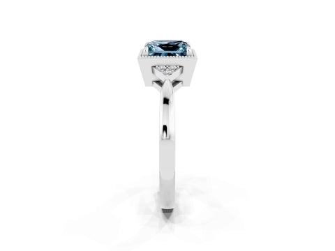 White gold Princess Cut Aquamarine Halo Ring with Tapered Band and Four-Prong Setting_2