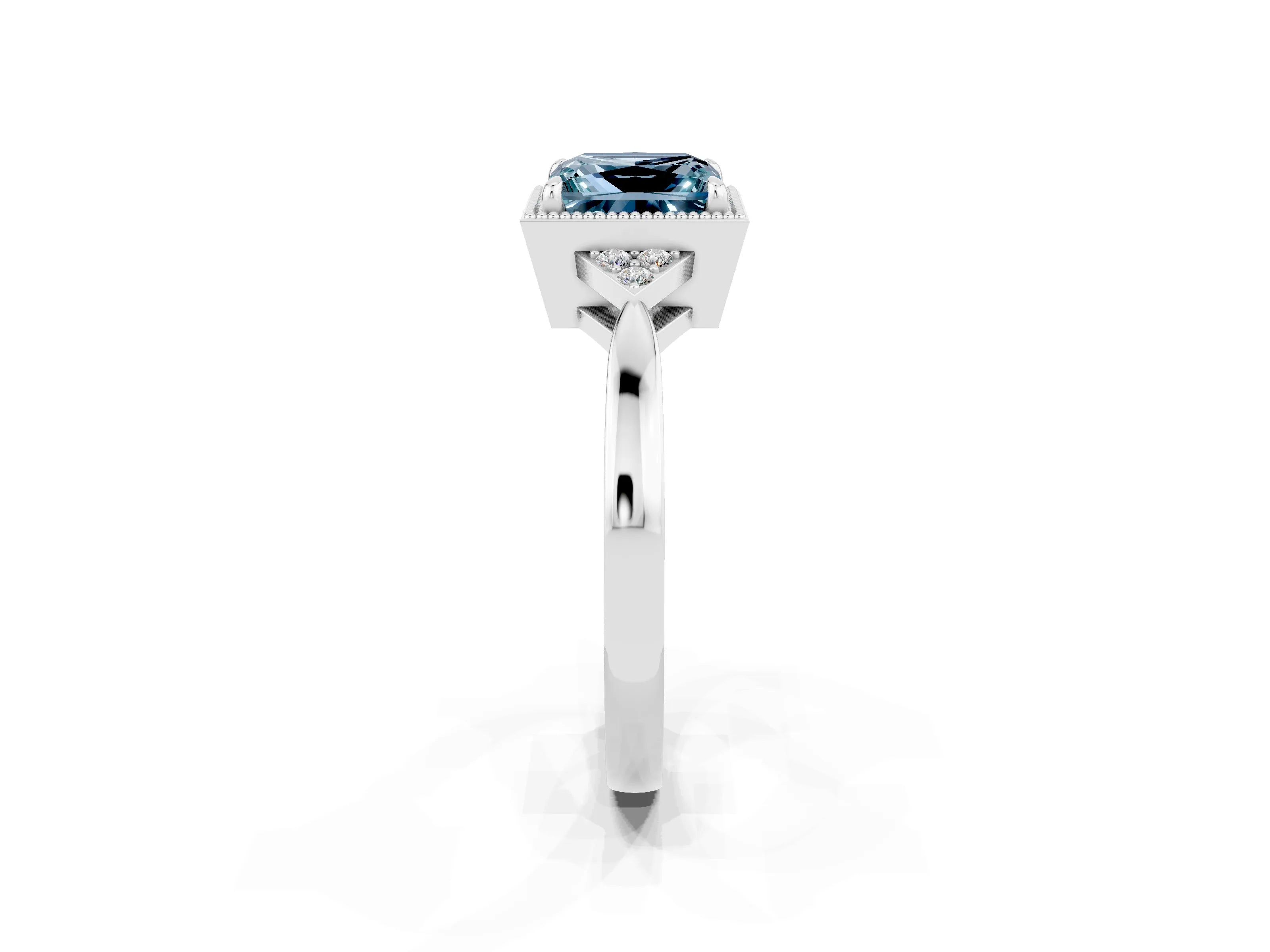 White gold Princess Cut Aquamarine Halo Ring with Tapered Band and Four-Prong Setting_2