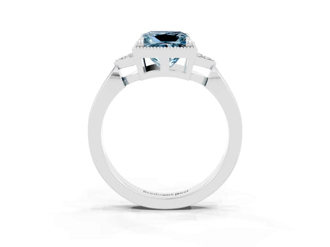 White gold Princess Cut Aquamarine Halo Ring with Tapered Band and Four-Prong Setting_3