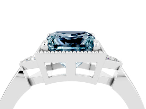 White gold Princess Cut Aquamarine Halo Ring with Tapered Band and Four-Prong Setting_4