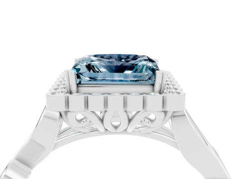 White gold Princess Cut Aquamarine Halo Ring with Vintage Split Shank and Four-Prong Setting_28