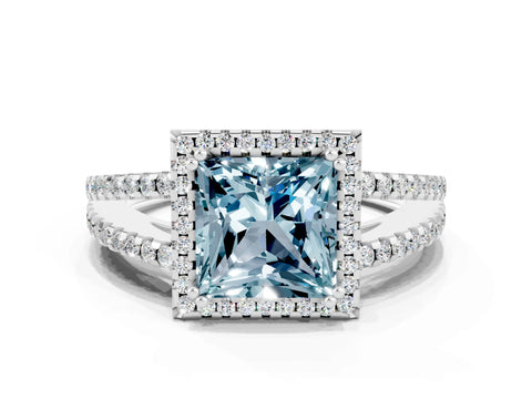 White gold Princess Cut Aquamarine Halo Split Shank Engagement Ring_12