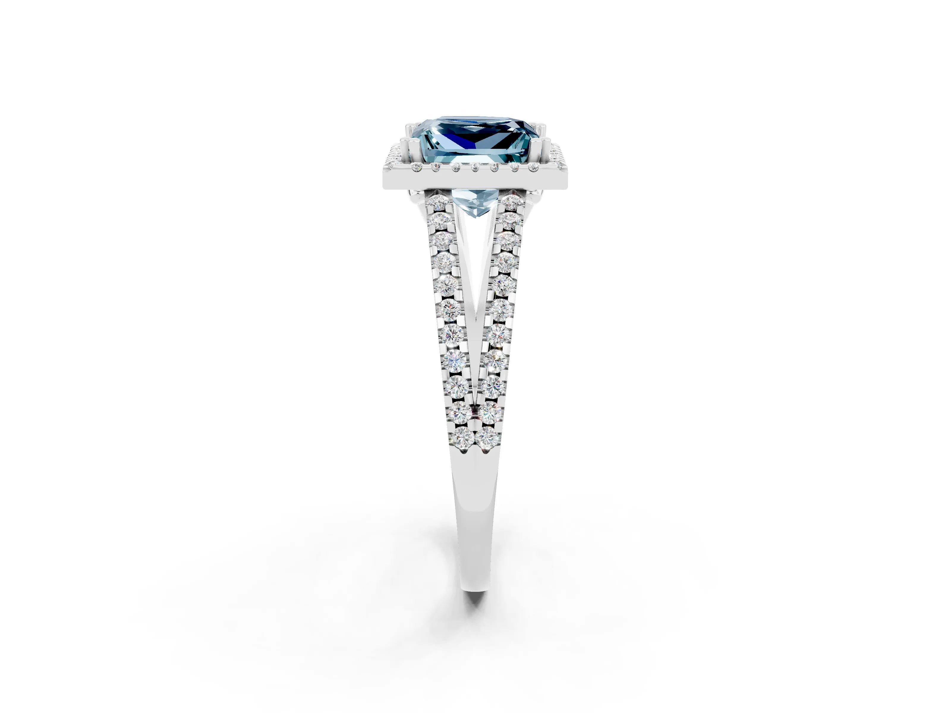 White gold Princess Cut Aquamarine Halo Split Shank Engagement Ring_14