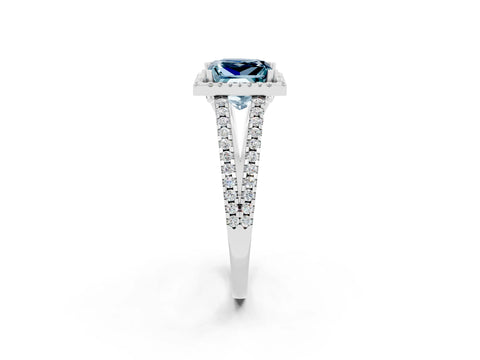 White gold Princess Cut Aquamarine Halo Split Shank Engagement Ring_14