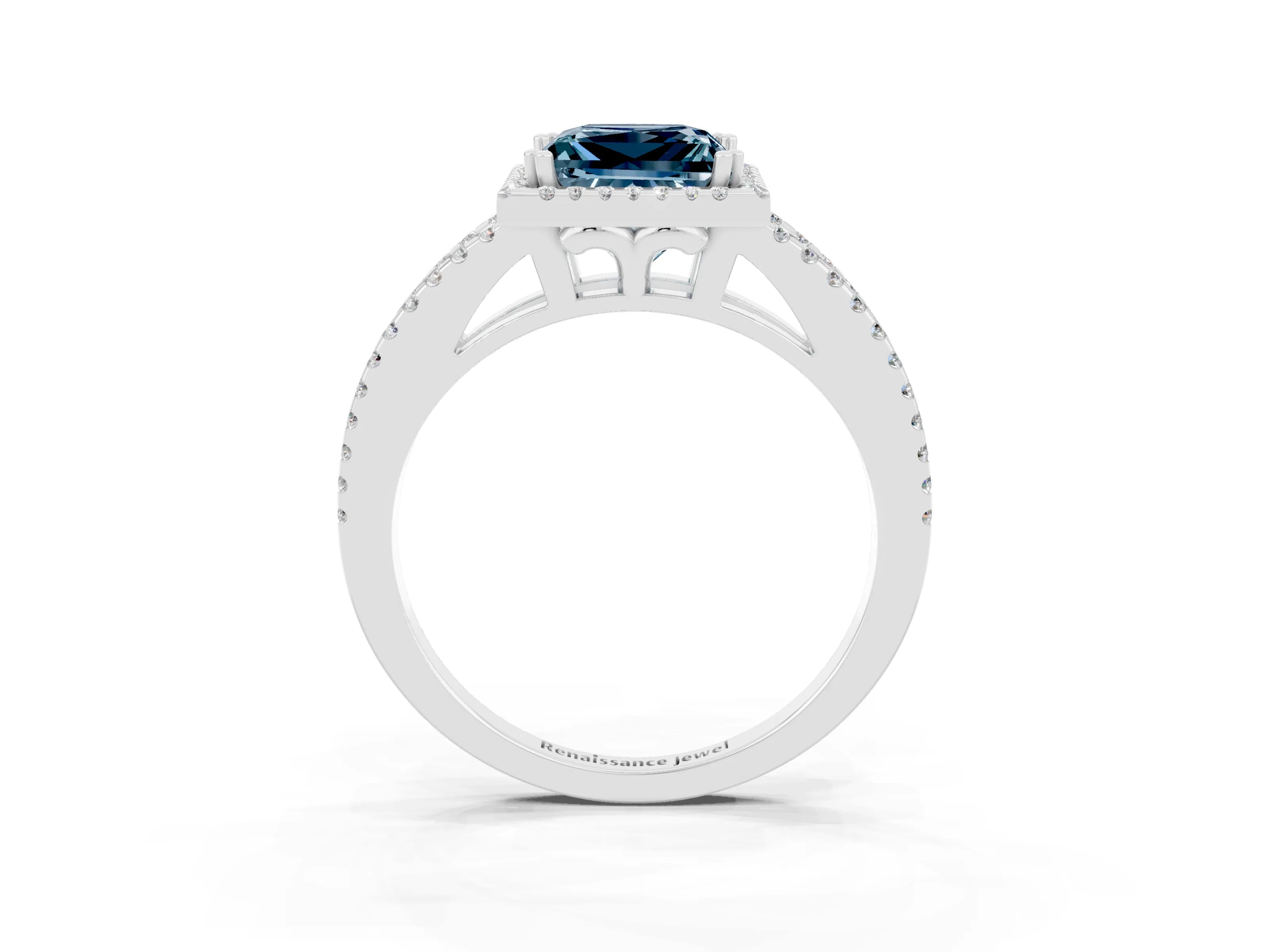 White gold Princess Cut Aquamarine Halo Split Shank Engagement Ring_15