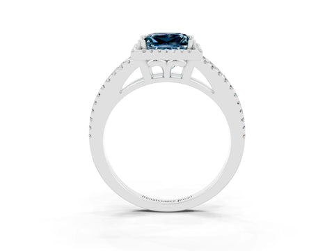 White gold Princess Cut Aquamarine Halo Split Shank Engagement Ring_15