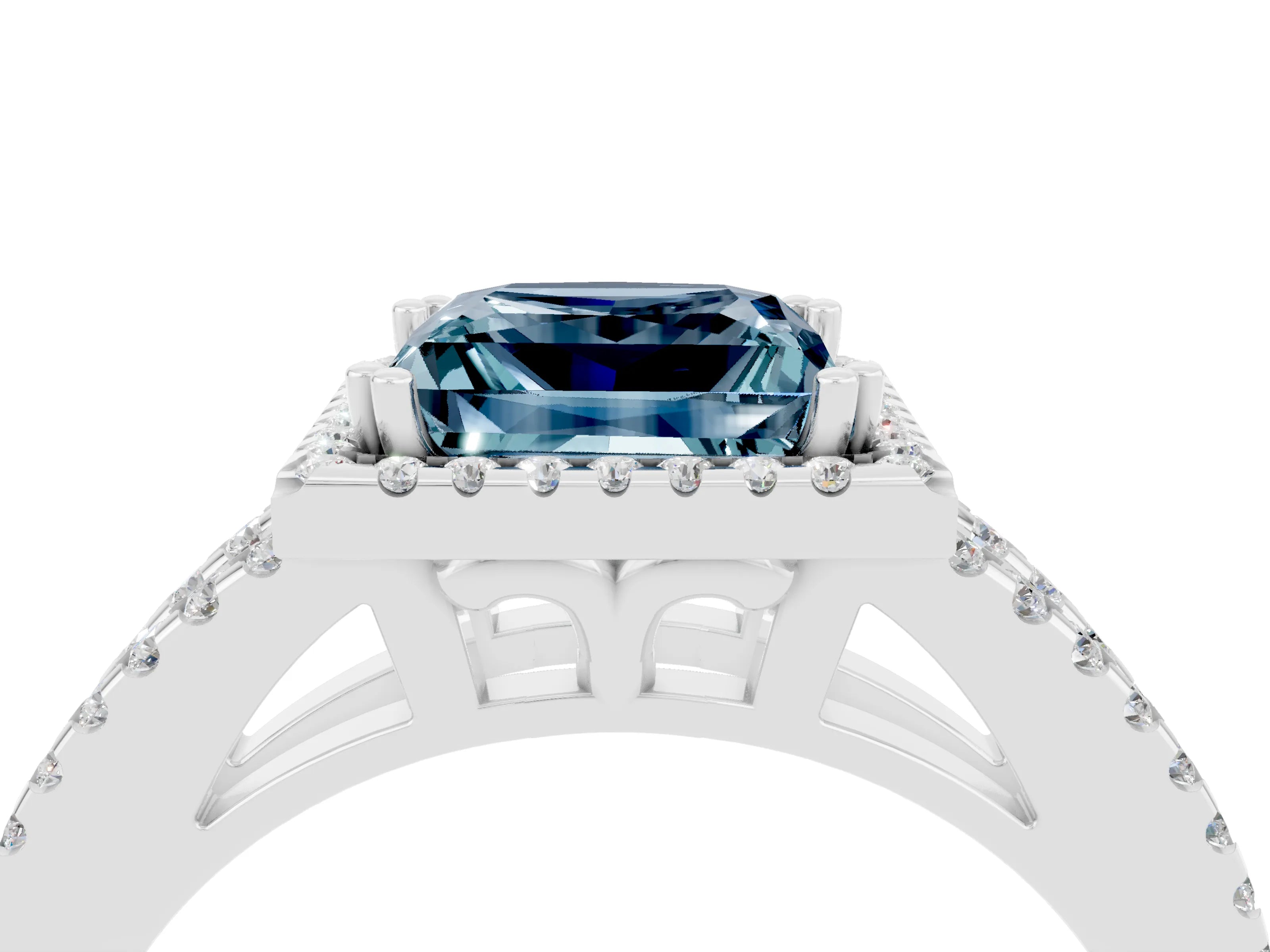 White gold Princess Cut Aquamarine Halo Split Shank Engagement Ring_16