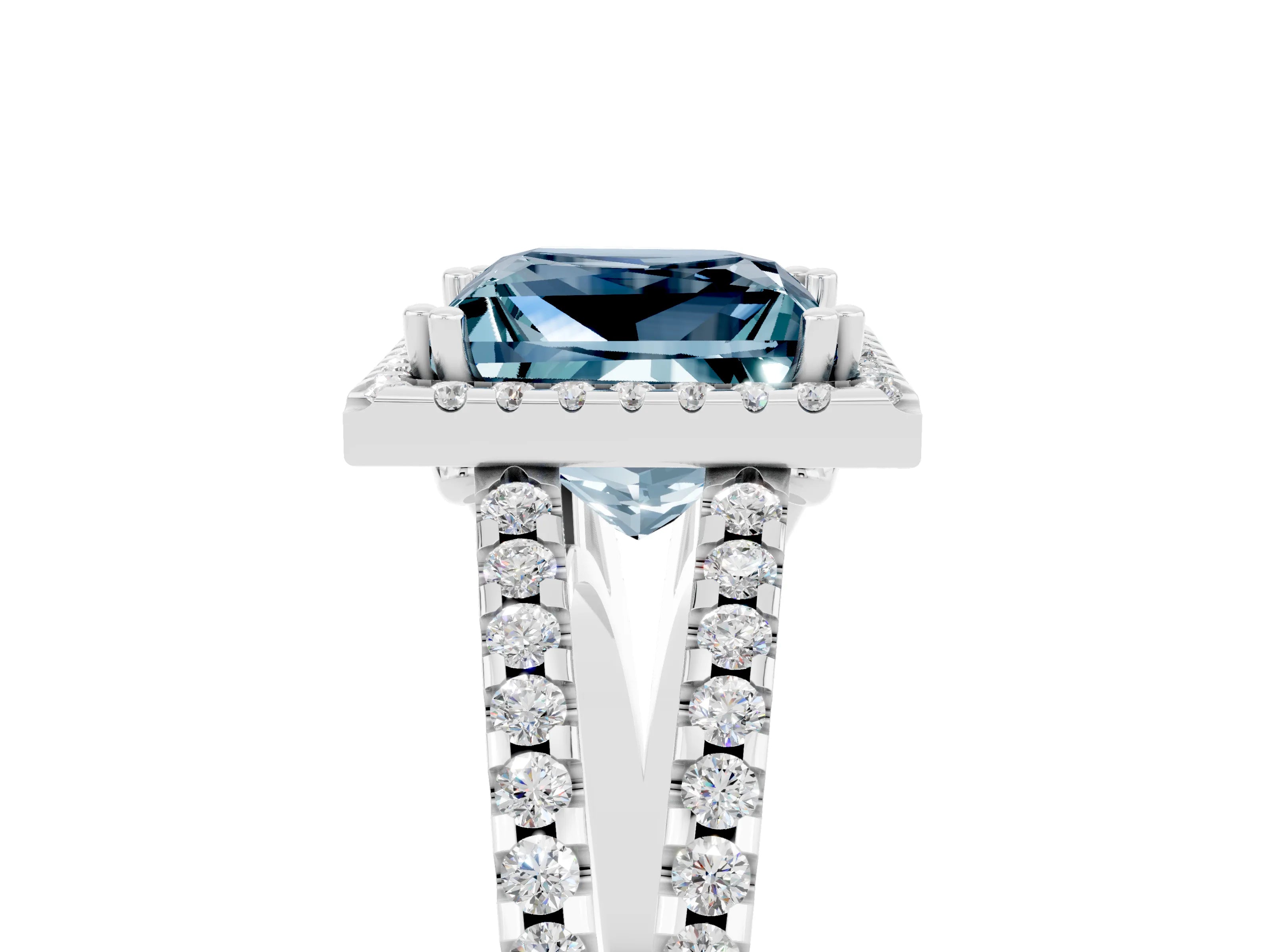 White gold Princess Cut Aquamarine Halo Split Shank Engagement Ring_17