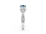 White gold Princess Cut Aquamarine Halo Twist Band Solitaire Prong Setting Ring_2