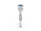 White gold Princess Cut Aquamarine  Halo Twist Band Solitaire Prong Setting Ring_26