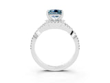 White gold Princess Cut Aquamarine  Halo Twist Band Solitaire Prong Setting Ring_27