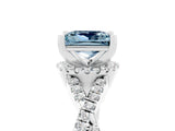 White gold Princess Cut Aquamarine  Halo Twist Band Solitaire Prong Setting Ring_29