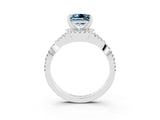 White gold Princess Cut Aquamarine Halo Twist Band Solitaire Prong Setting Ring_3