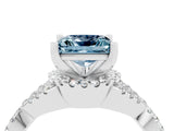 White gold Princess Cut Aquamarine Halo Twist Band Solitaire Prong Setting Ring_4