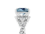 White gold Princess Cut Aquamarine Halo Twist Band Solitaire Prong Setting Ring_5