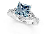 White gold Princess Cut Aquamarine  Halo Twist Band Solitaire Prong Setting Ring_55