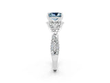 White gold Princess Cut Aquamarine  Halo Twist Band Solitaire Prong Setting Ring_56