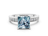 White gold Princess Cut Aquamarine Milgrain Pavé Engagement Ring with Four-Prong Setting_12