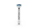 White gold Princess Cut Aquamarine Milgrain Pavé Engagement Ring with Four-Prong Setting_14
