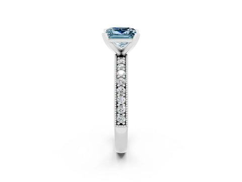 White gold Princess Cut Aquamarine Milgrain Pavé Engagement Ring with Four-Prong Setting_14