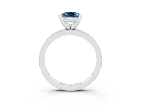 White gold Princess Cut Aquamarine Milgrain Pavé Engagement Ring with Four-Prong Setting_15