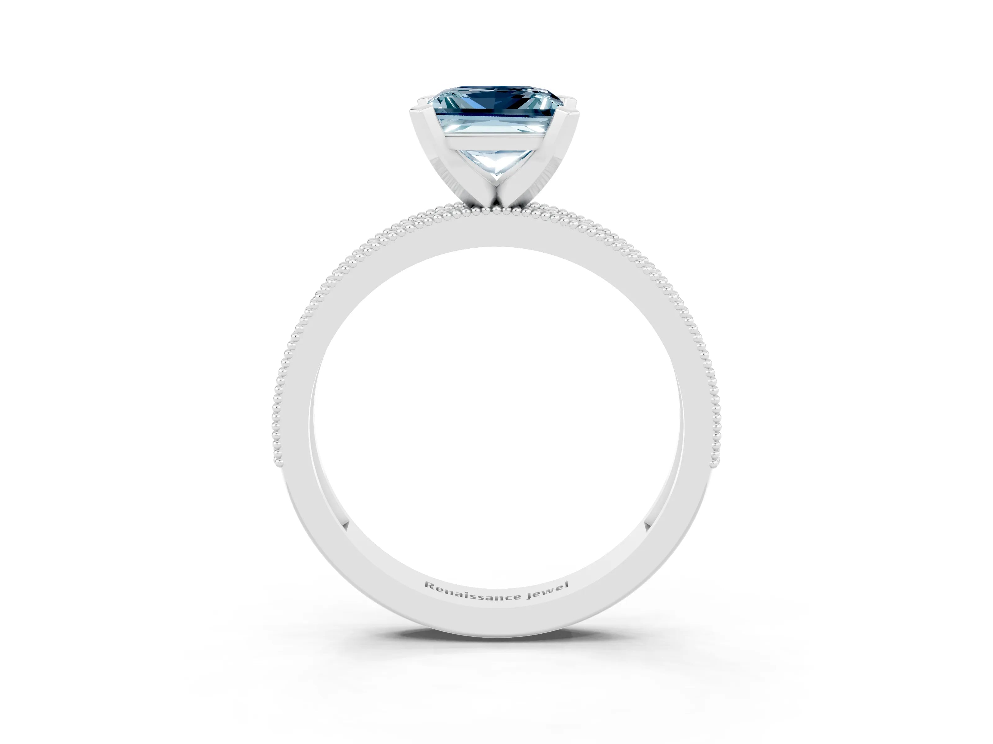 White gold Princess Cut Aquamarine Milgrain Pavé Engagement Ring with Four-Prong Setting_15