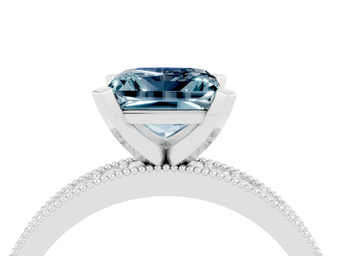 White gold Princess Cut Aquamarine Milgrain Pavé Engagement Ring with Four-Prong Setting_16