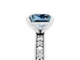White gold Princess Cut Aquamarine Milgrain Pavé Engagement Ring with Four-Prong Setting_17