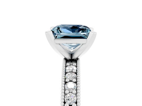 White gold Princess Cut Aquamarine Milgrain Pavé Engagement Ring with Four-Prong Setting_17