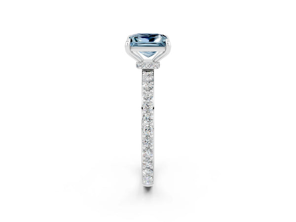 Platinum Princess Cut Aquamarine Pavé Engagement Ring with Round  Accents and Prong Setting