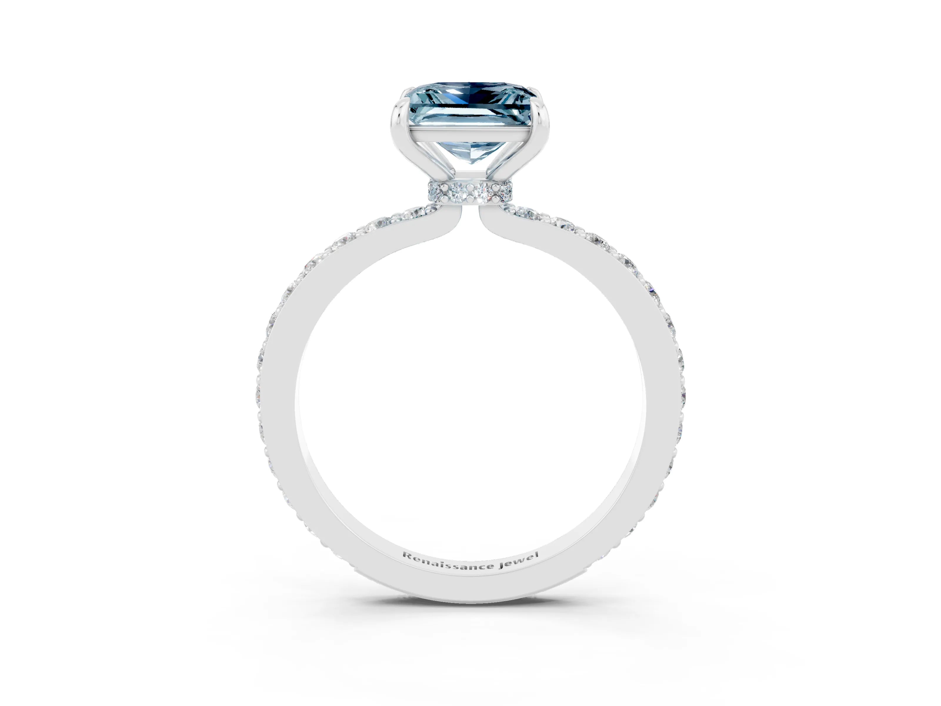 White gold Princess Cut Aquamarine Pavé Engagement Ring with Round  Accents and Prong Setting_27