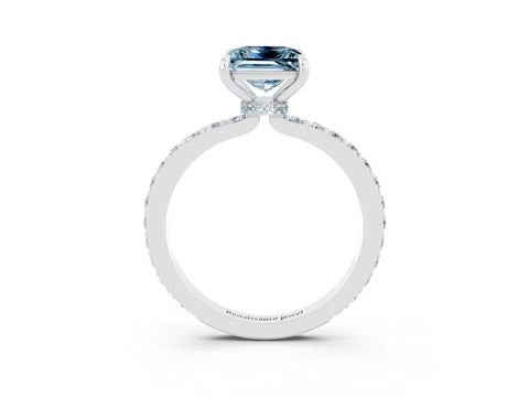 White gold Princess Cut Aquamarine Pavé Engagement Ring with Round  Accents and Prong Setting_27